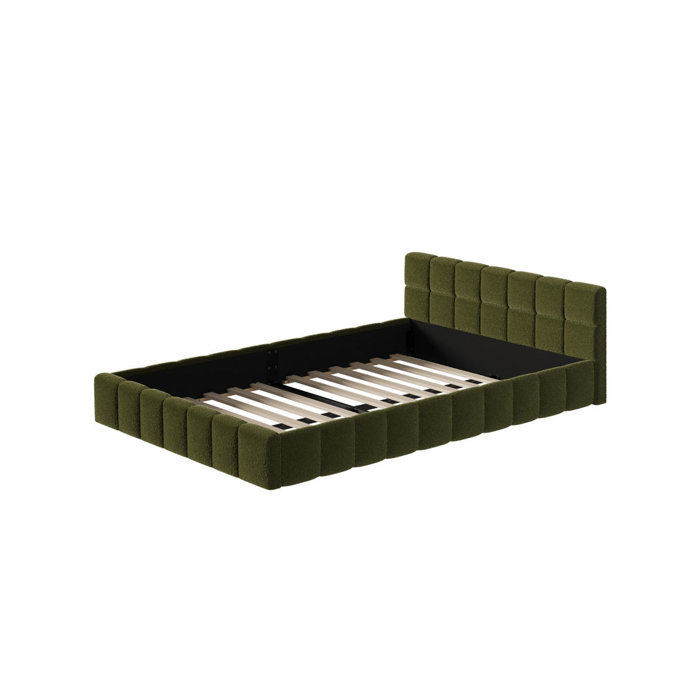 Oikiture Bed Frame Double Size Tufted Headboard Green Boucle-Bed Frame-PEROZ Accessories