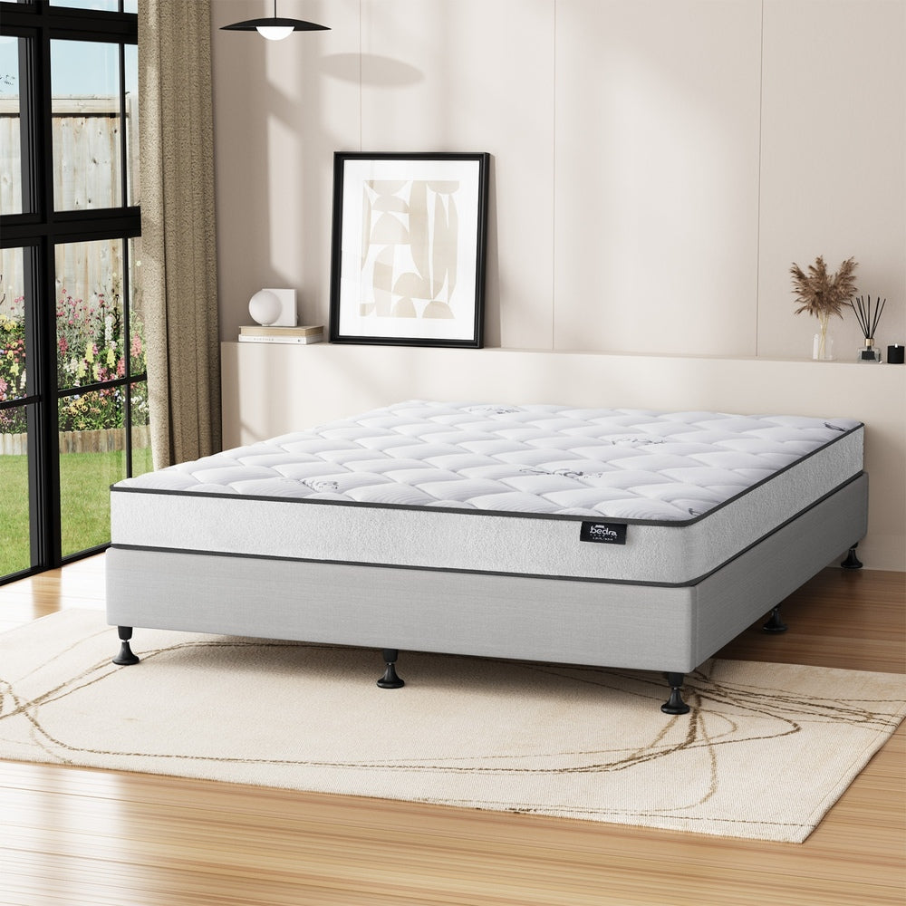 Oikiture Bed Frame Double Size Upholstered with Mattress Beige-Bed Frame-PEROZ Accessories