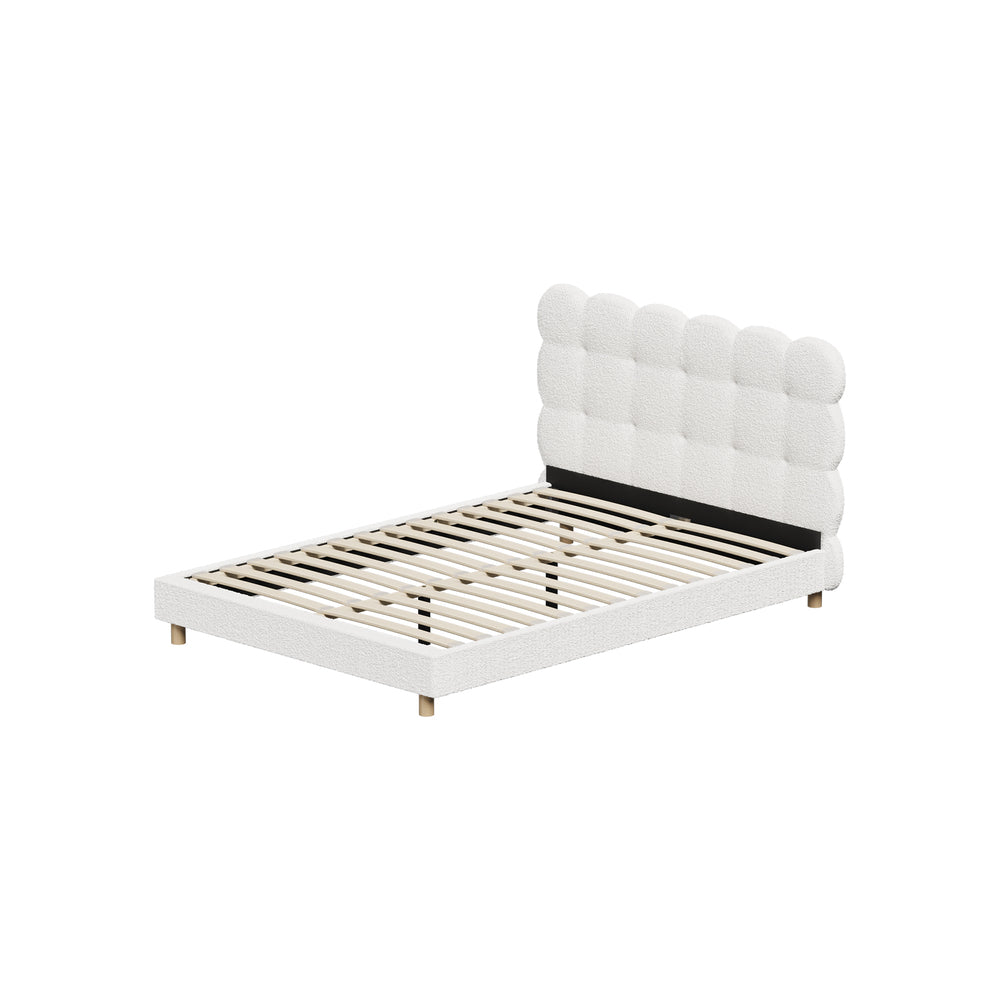 Oikiture Bed Frame Double Tufted Bedhead Boucle Fabric White-Bed Frame-PEROZ Accessories