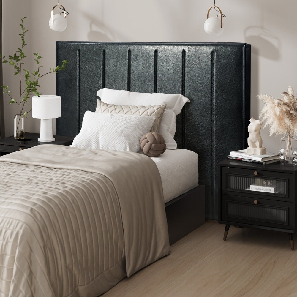 Oikiture Bed Frame Headboard King Single Size Bedhead Black Leather-Headboard-PEROZ Accessories
