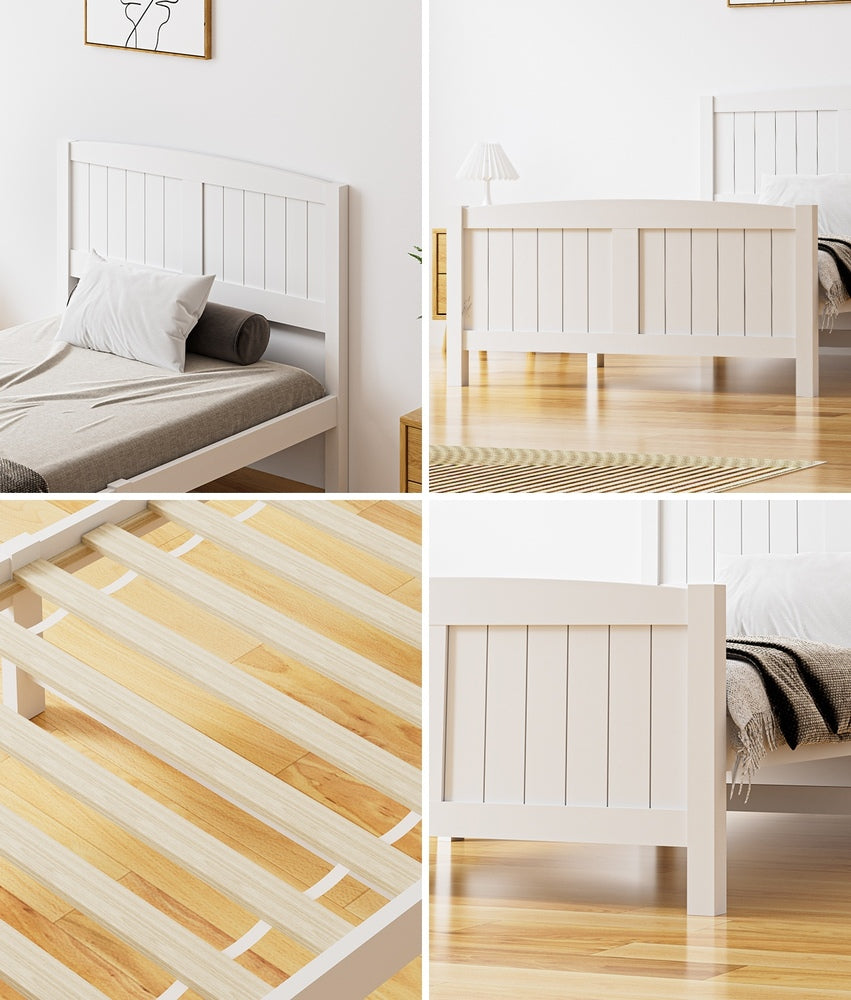 Oikiture Bed Frame King Singe Size Timber Platform White-Wooden Bed Frames-PEROZ Accessories