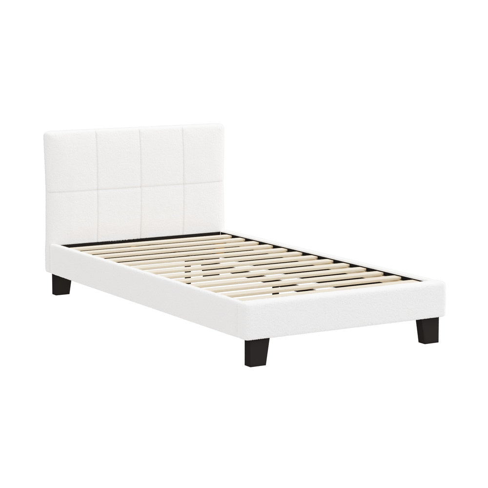 Oikiture Bed Frame King Single Base White Boucle TOFU-Bed Frame-PEROZ Accessories
