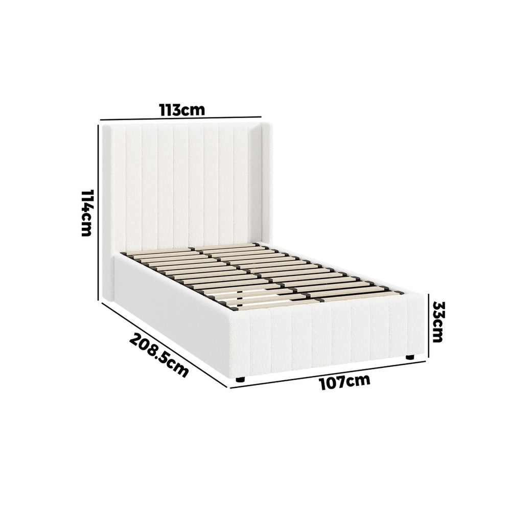 Oikiture Bed Frame King Single Gas Lift Base Boucle Fabric White-Bed Frame-PEROZ Accessories