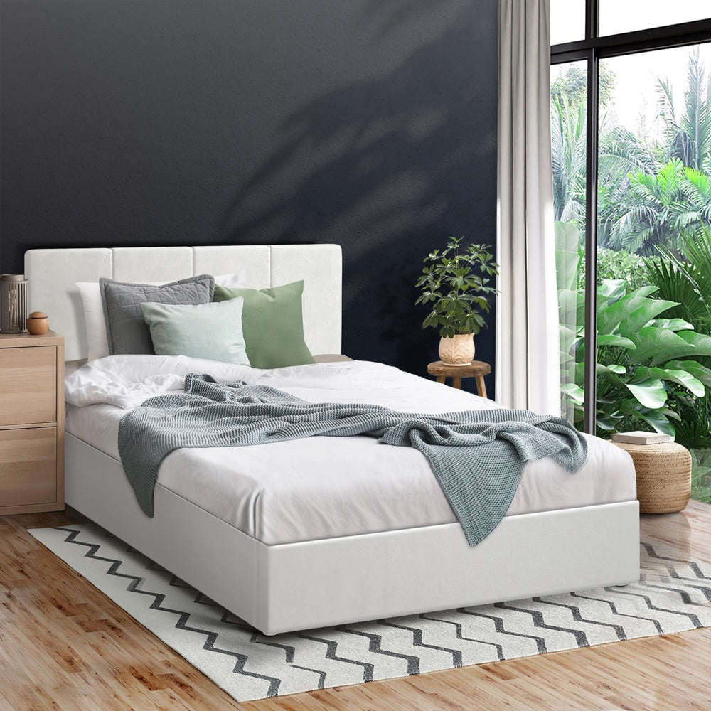 Oikiture Bed Frame King Single Gas Lift Base PU Leather ZOE-Bed Frame-PEROZ Accessories