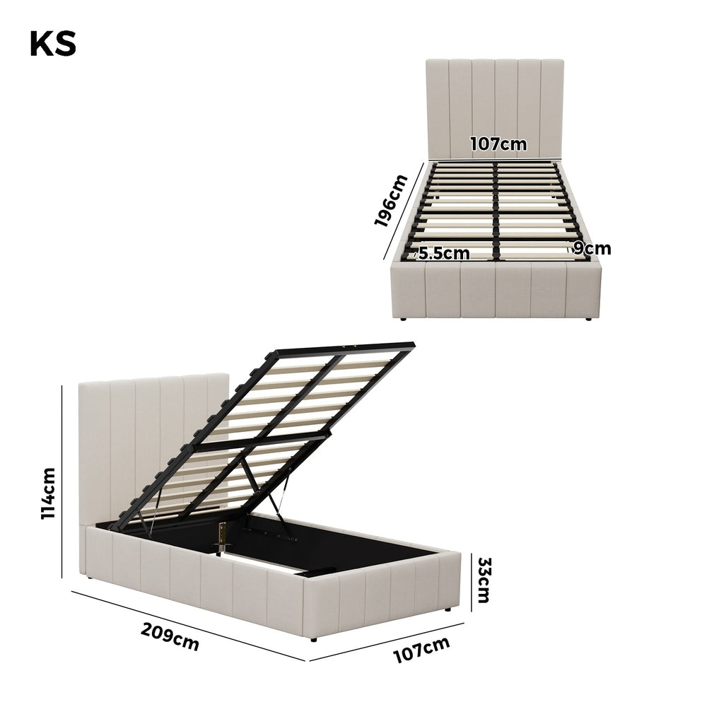Oikiture Bed Frame King Single Gas Lift Storage Base VISH-Bed Frame-PEROZ Accessories