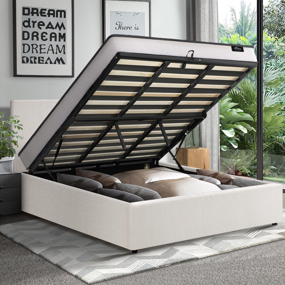 Oikiture Bed Frame King Single Size Boucle Beds With Mattress Set-Bed Frame-PEROZ Accessories