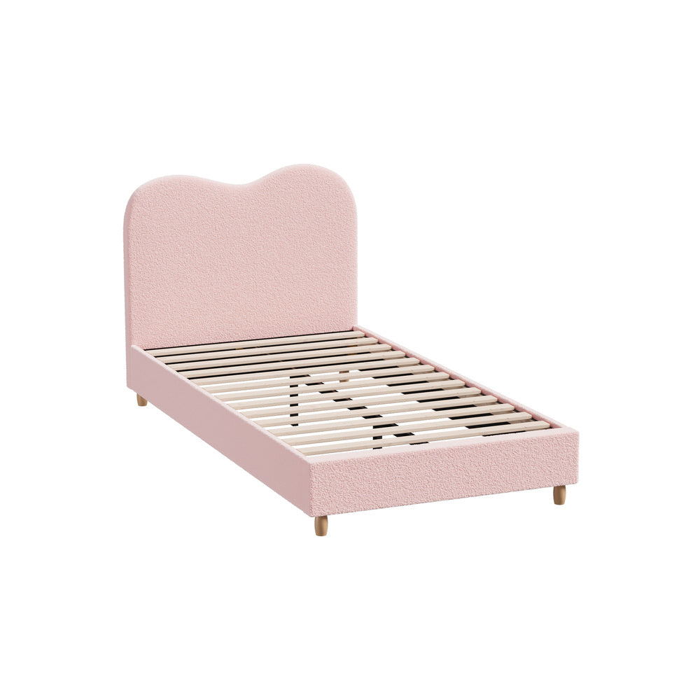 Oikiture Bed Frame King Single Size Pink Boucle Cloud Shape-Bed Frame-PEROZ Accessories