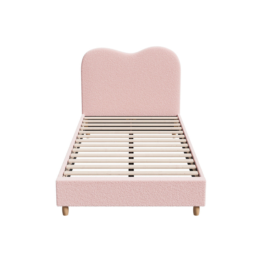 Oikiture Bed Frame King Single Size Pink Boucle Cloud Shape-Bed Frame-PEROZ Accessories