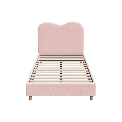 Oikiture Bed Frame King Single Size Pink Boucle Cloud Shape-Bed Frame-PEROZ Accessories
