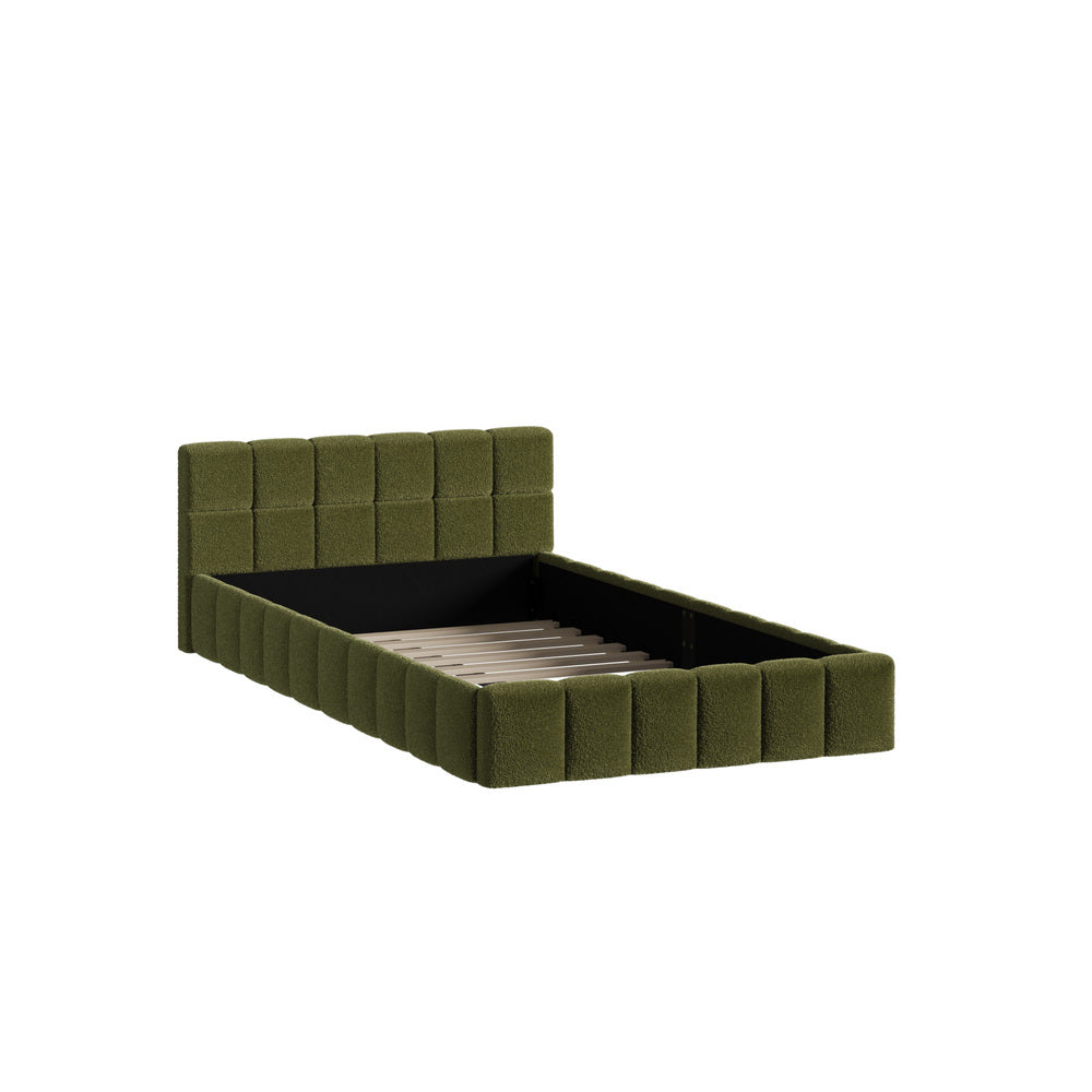 Oikiture Bed Frame King Single Size Tufted Headboard Green Boucle-Bed Frame-PEROZ Accessories