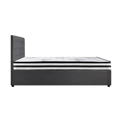 Oikiture Bed Frame King Single Size with Mattress Velvet Grey-Bed Frame-PEROZ Accessories