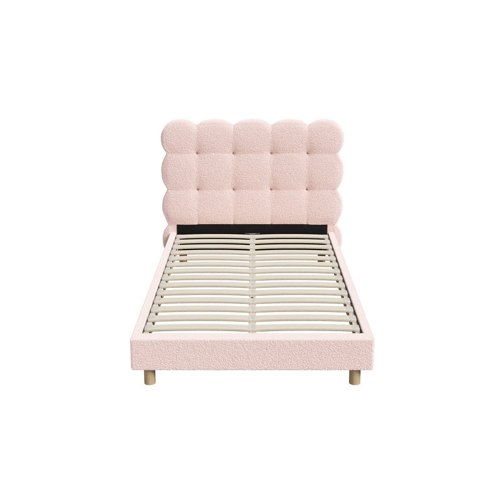 Oikiture Bed Frame King Single Tufted Bedhead Boucle Fabric Pink-Bed Frame-PEROZ Accessories