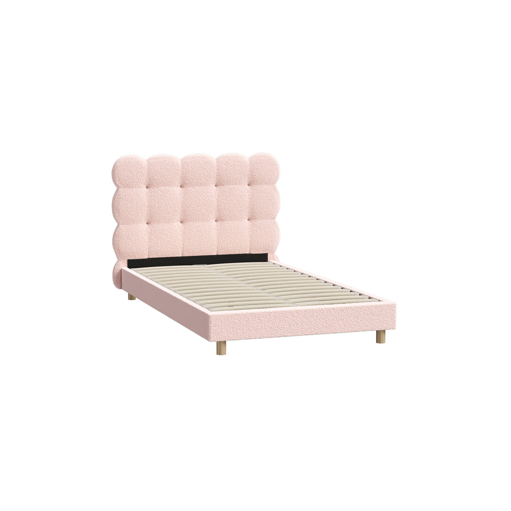 Oikiture Bed Frame King Single Tufted Bedhead Boucle Fabric Pink-Bed Frame-PEROZ Accessories