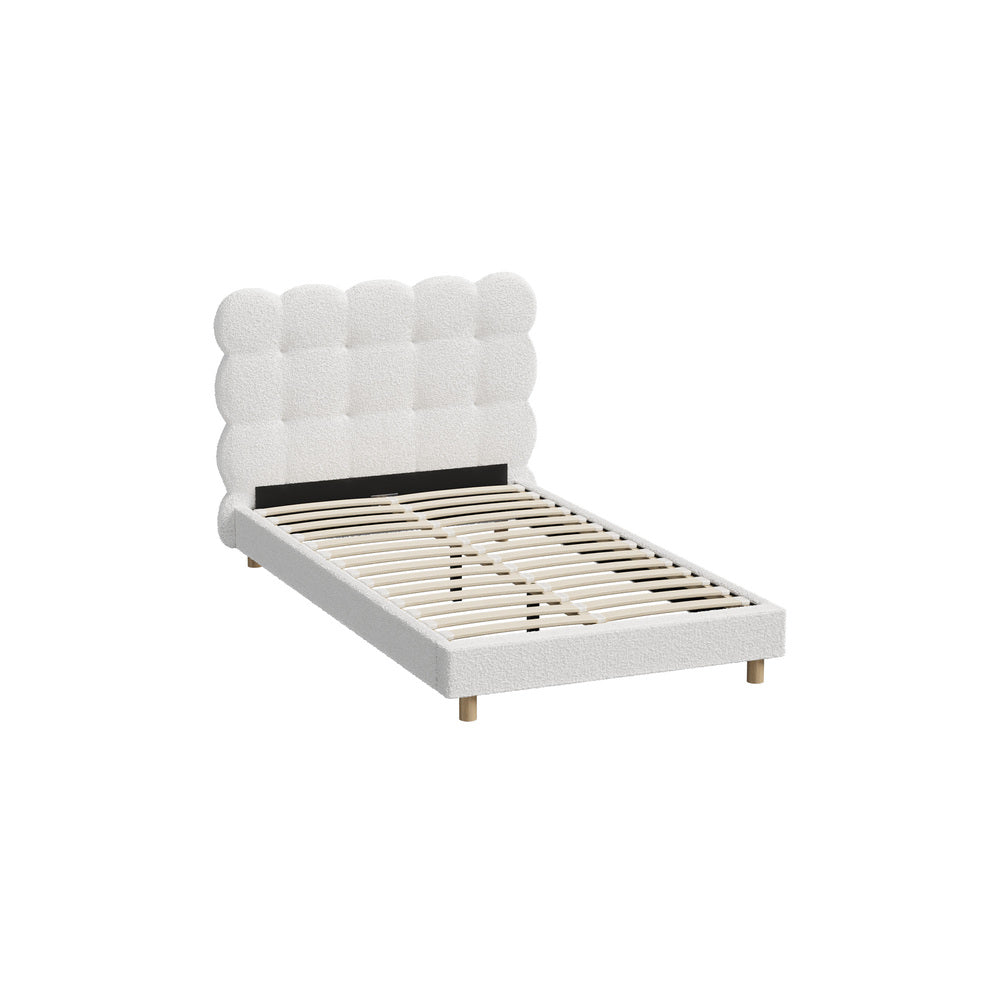 Oikiture Bed Frame King Single Tufted Bedhead Boucle Fabric White-Bed Frame-PEROZ Accessories