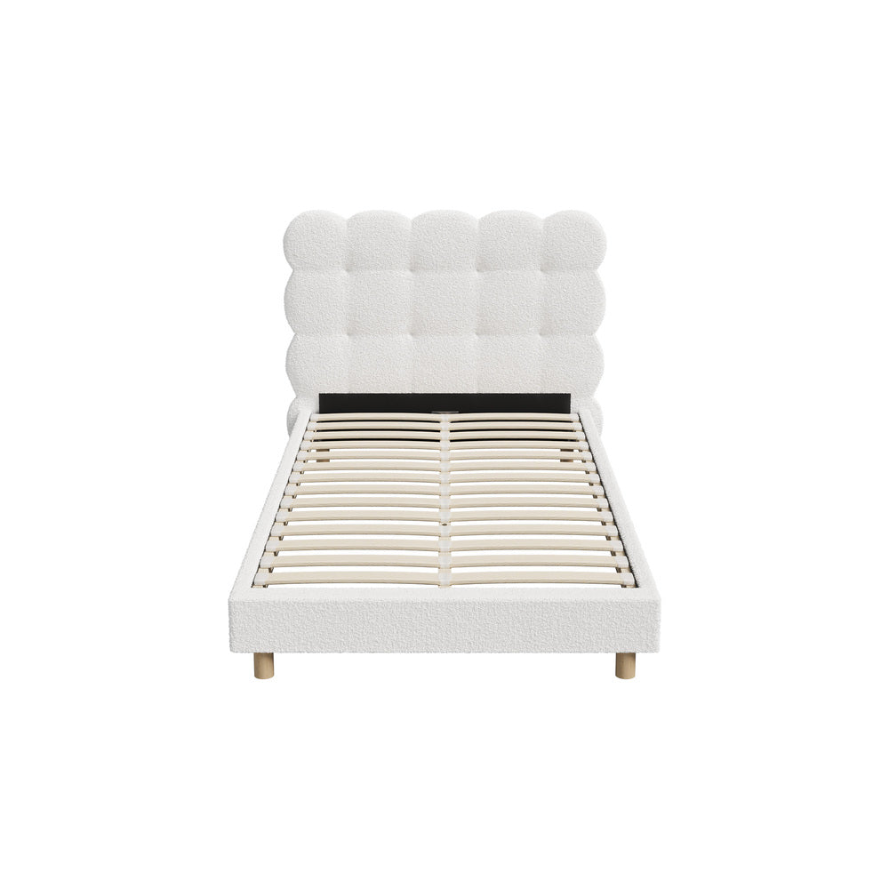 Oikiture Bed Frame King Single Tufted Bedhead Boucle Fabric White-Bed Frame-PEROZ Accessories