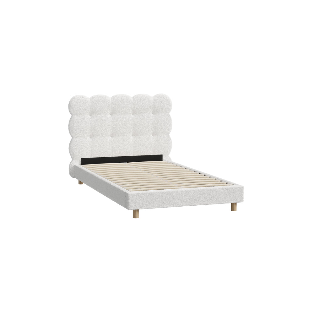 Oikiture Bed Frame King Single Tufted Bedhead Boucle Fabric White-Bed Frame-PEROZ Accessories