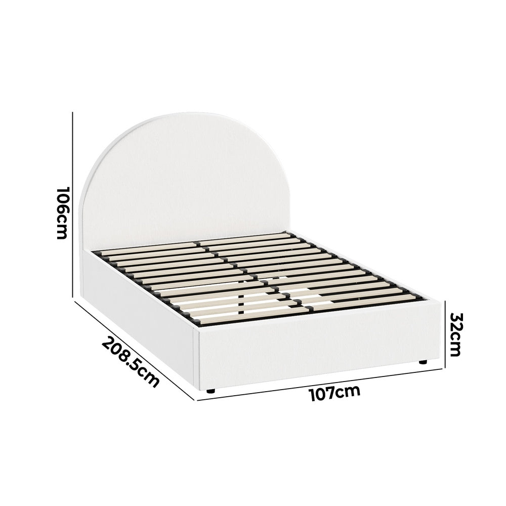 Oikiture Bed Frame King Single With Gas Lift Base PU Leather White-Bed Frames-PEROZ Accessories