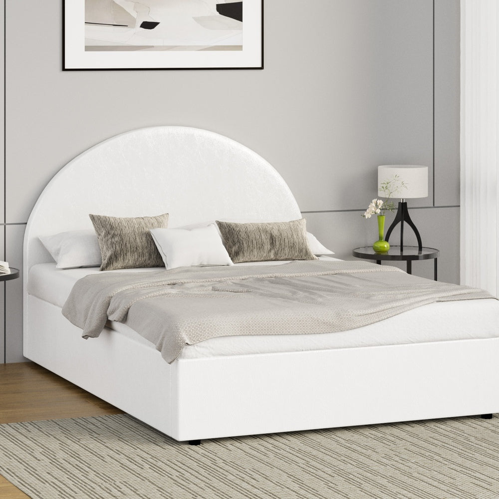Oikiture Bed Frame King Single With Gas Lift Base PU Leather White-Bed Frames-PEROZ Accessories