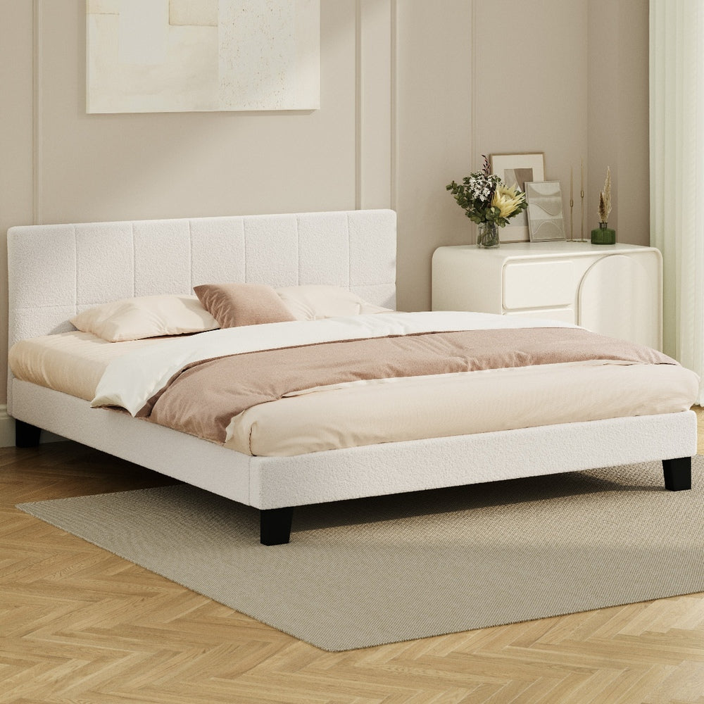 Oikiture Bed Frame King Size Base White Boucle TOFU-Bed Frame-PEROZ Accessories