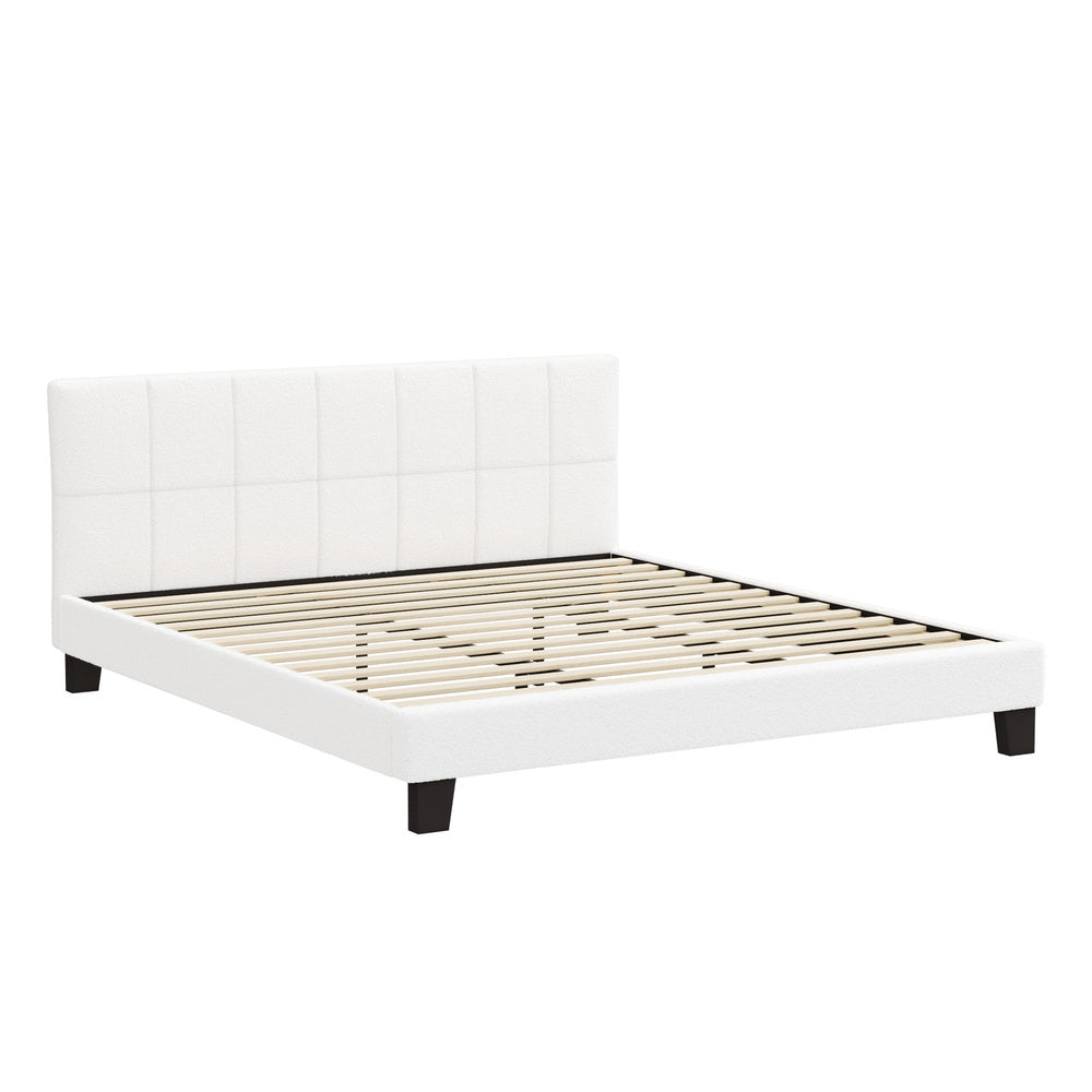 Oikiture Bed Frame King Size Base White Boucle TOFU-Bed Frame-PEROZ Accessories