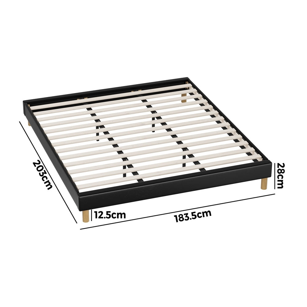 Oikiture Bed Frame King Size Bed Base Black Leather-Bed Frame-PEROZ Accessories