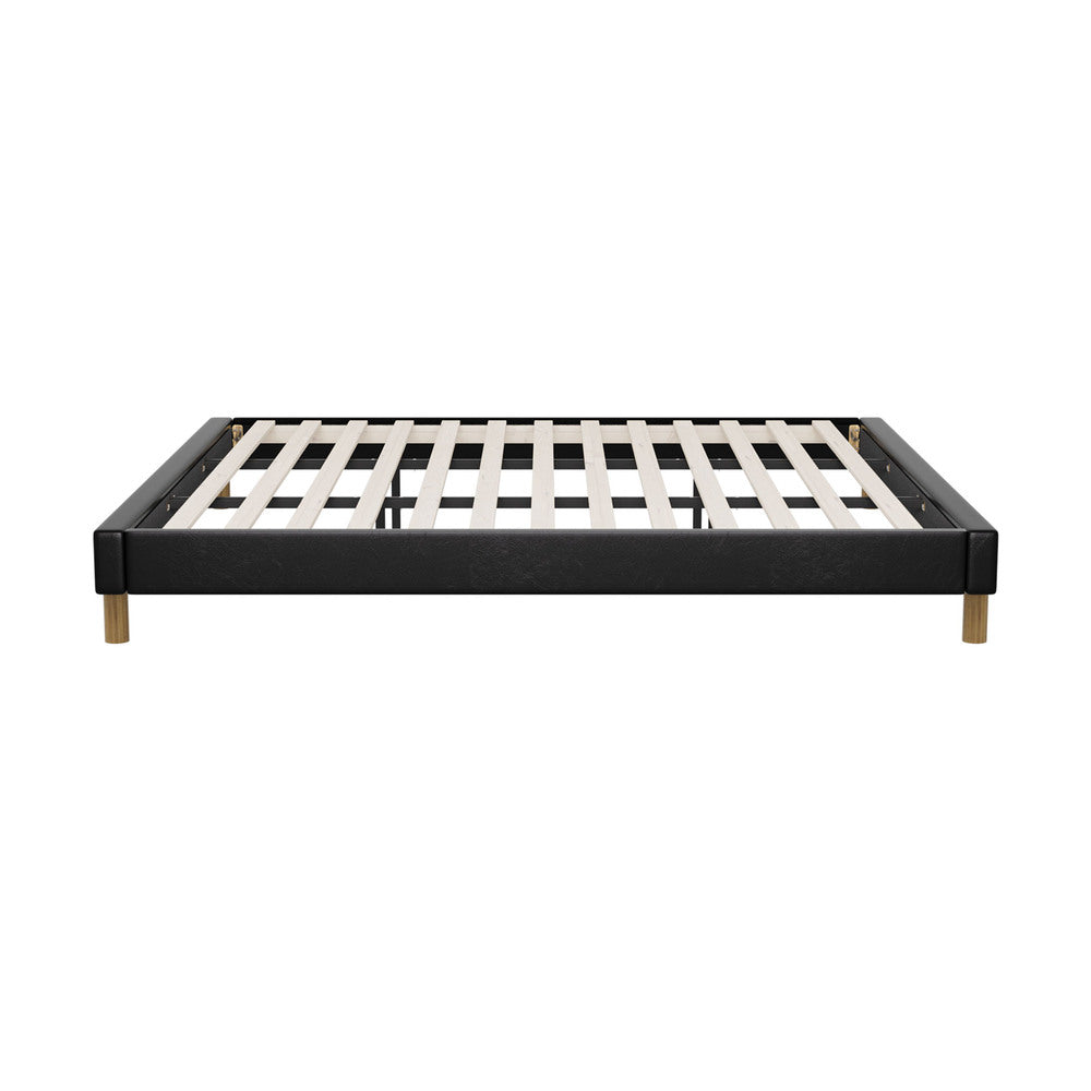 Oikiture Bed Frame King Size Bed Base Black Leather-Bed Frame-PEROZ Accessories