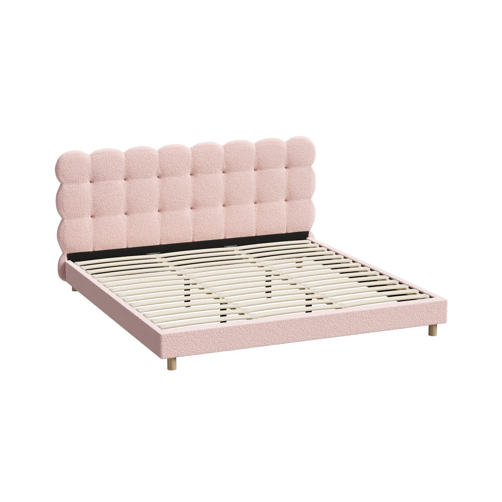 Oikiture Bed Frame King Size Tufted Bedhead Boucle Fabric Pink-Bed Frame-PEROZ Accessories