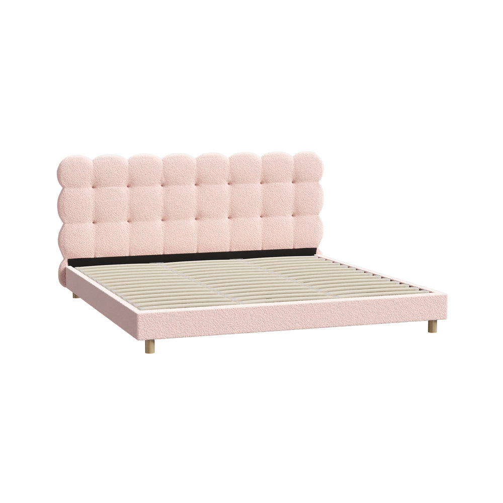 Oikiture Bed Frame King Size Tufted Bedhead Boucle Fabric Pink-Bed Frame-PEROZ Accessories