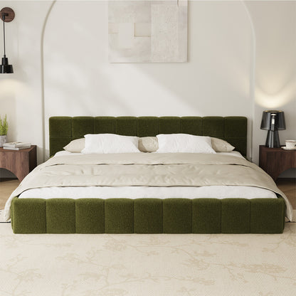 Oikiture Bed Frame King Size Tufted Headboard Green Boucle-Bed Frame-PEROZ Accessories