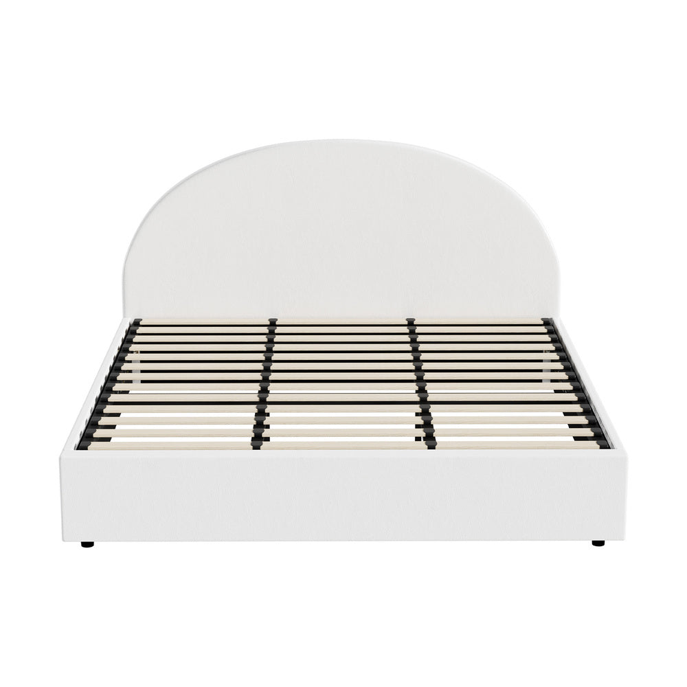Oikiture Bed Frame King Size With Gas Lift Base PU Leather White-Bed Frames-PEROZ Accessories