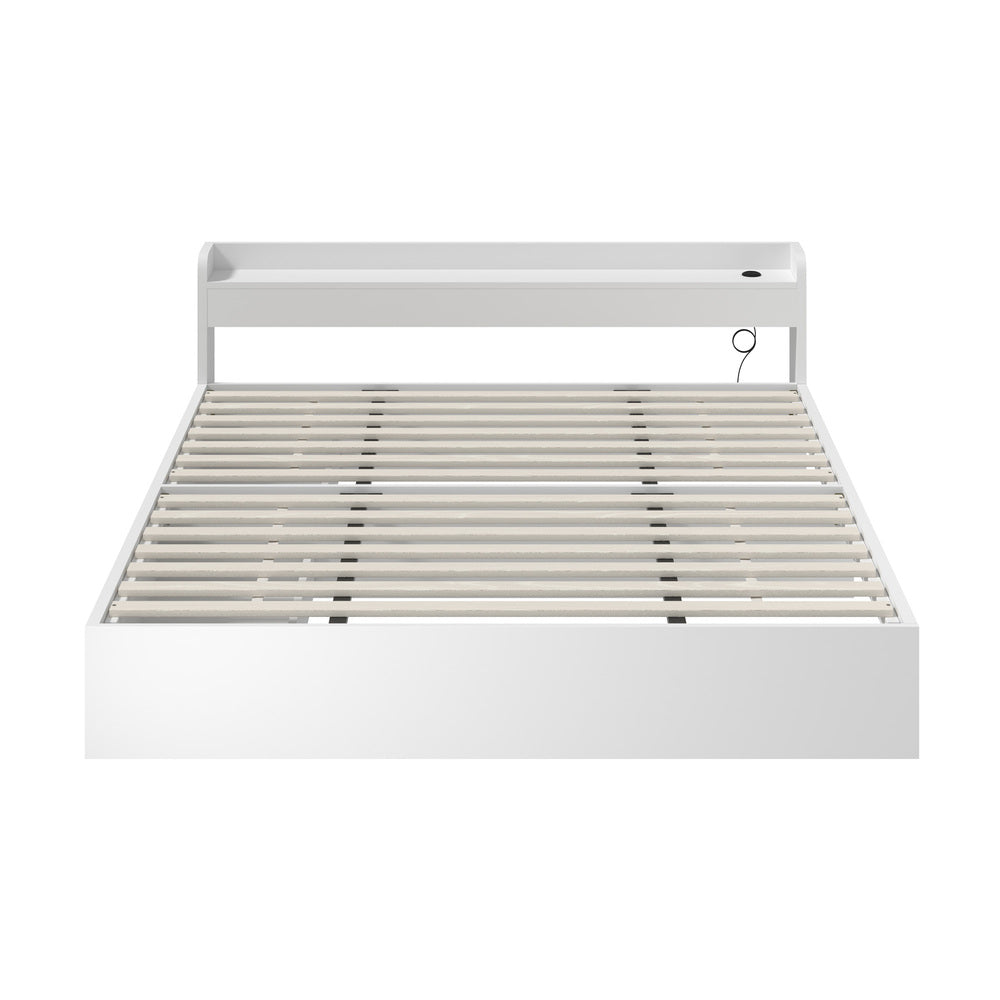 Oikiture Bed Frame King Size with 2 Drawers Charging Ports White-Bed Frame-PEROZ Accessories