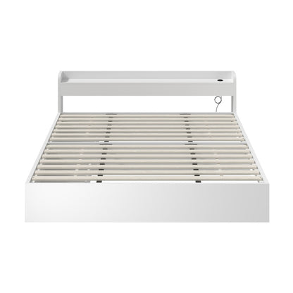 Oikiture Bed Frame King Size with 2 Drawers Charging Ports White-Bed Frame-PEROZ Accessories