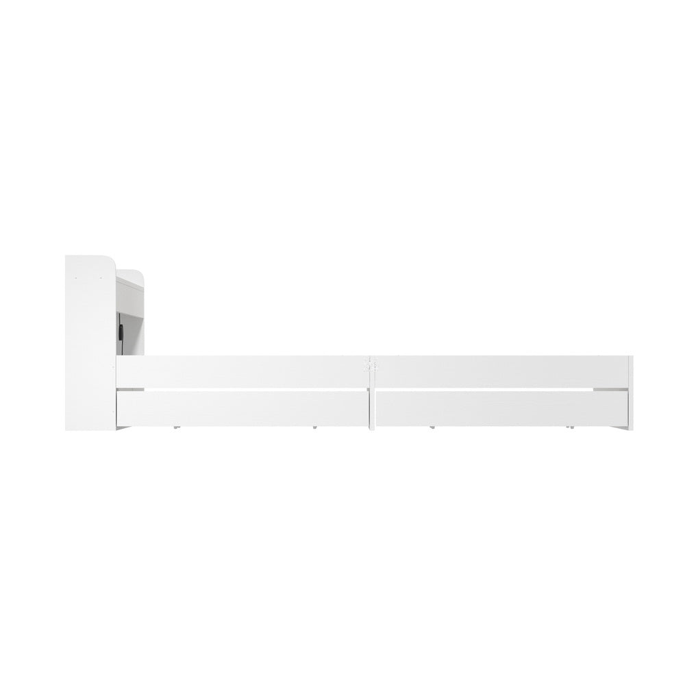 Oikiture Bed Frame King Size with 2 Drawers Charging Ports White-Bed Frame-PEROZ Accessories