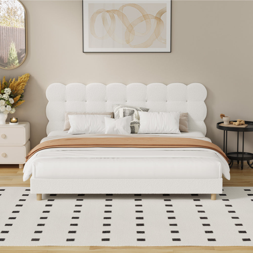 Oikiture Bed Frame King Tufted Bedhead Boucle Fabric White-Bed Frame-PEROZ Accessories