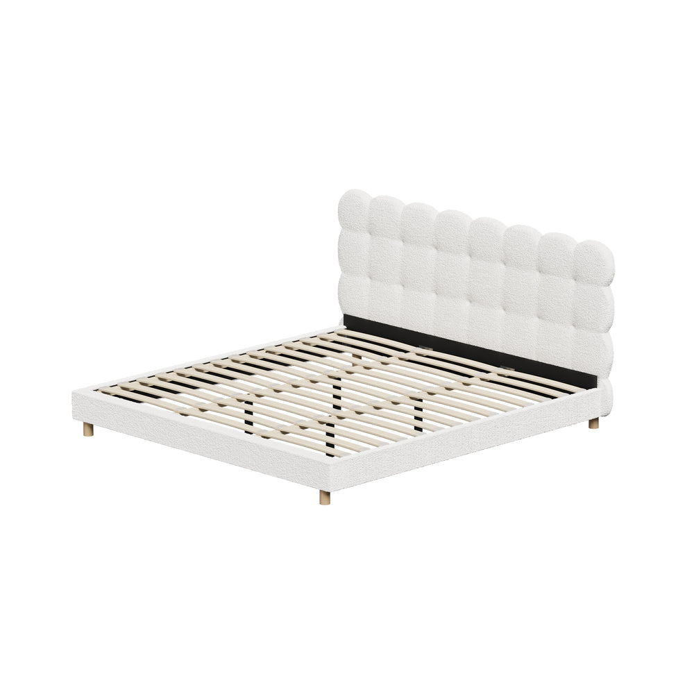Oikiture Bed Frame King Tufted Bedhead Boucle Fabric White-Bed Frame-PEROZ Accessories
