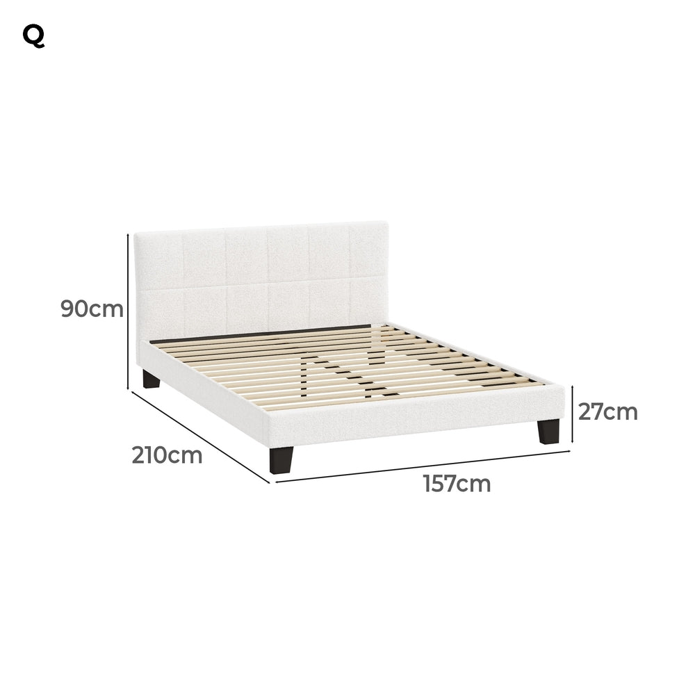 Oikiture Bed Frame Queen Size Base White Boucle TOFU-Bed Frame-PEROZ Accessories