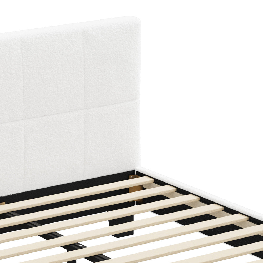 Oikiture Bed Frame Queen Size Base White Boucle TOFU-Bed Frame-PEROZ Accessories