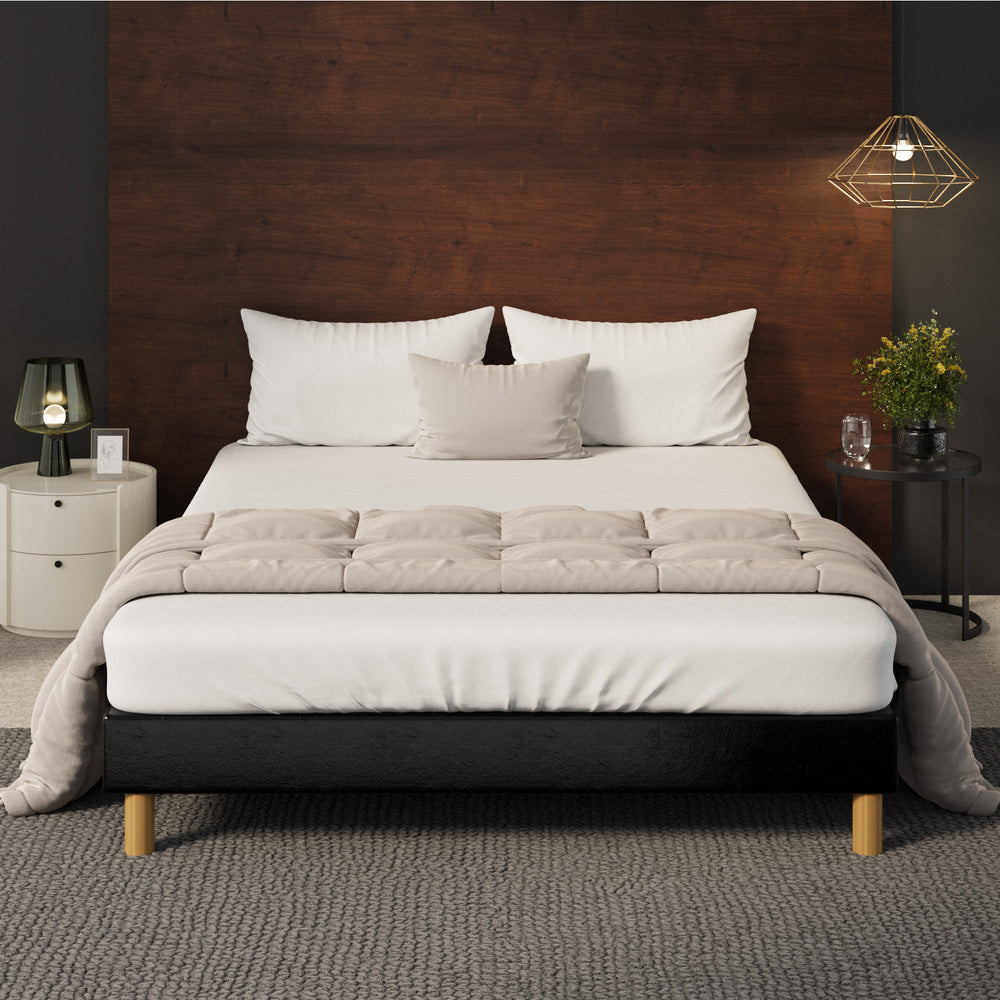 Oikiture Bed Frame Queen Size Bed Base Black Leather-Bed Frame-PEROZ Accessories