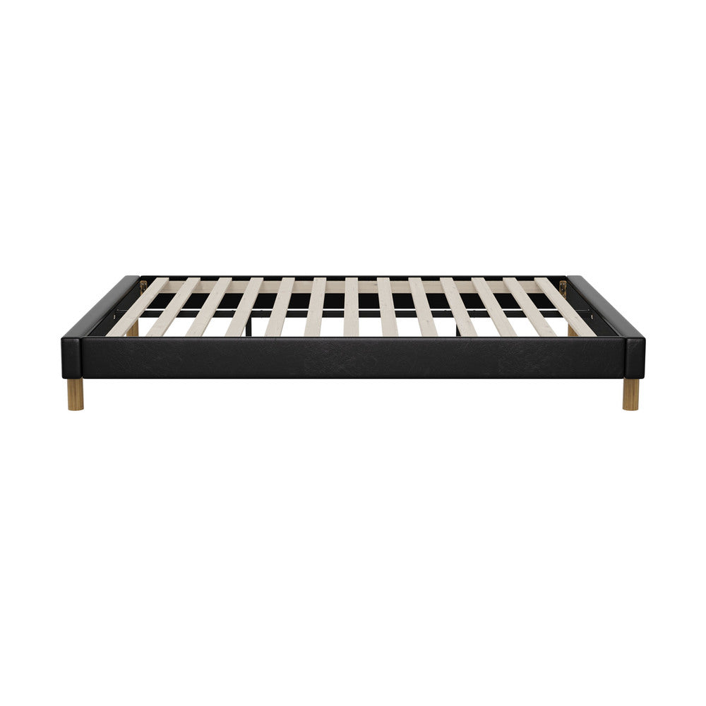 Oikiture Bed Frame Queen Size Bed Base Black Leather-Bed Frame-PEROZ Accessories