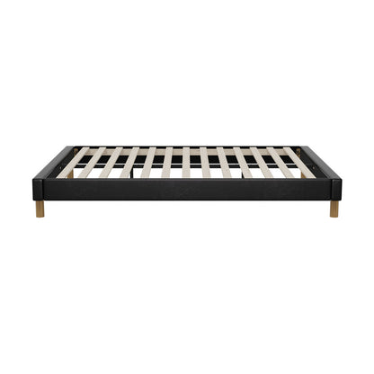 Oikiture Bed Frame Queen Size Bed Base Black Leather-Bed Frame-PEROZ Accessories
