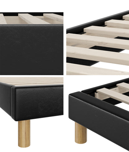 Oikiture Bed Frame Queen Size Bed Base Black Leather-Bed Frame-PEROZ Accessories