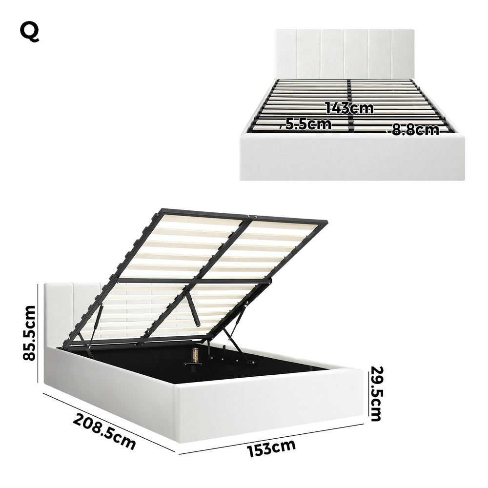 Oikiture Bed Frame Queen Size Gas Lift Base PU Leather ZOE-Bed Frame-PEROZ Accessories