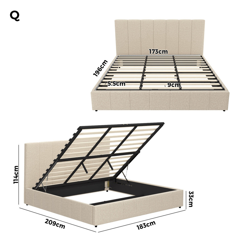 Oikiture Bed Frame Queen Size Gas Lift Storage Base VISH-Bed Frame-PEROZ Accessories