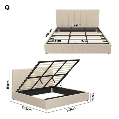 Oikiture Bed Frame Queen Size Gas Lift Storage Base VISH-Bed Frame-PEROZ Accessories