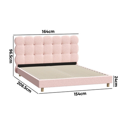 Oikiture Bed Frame Queen Size Tufted Bedhead Boucle Fabric Pink-Bed Frame-PEROZ Accessories
