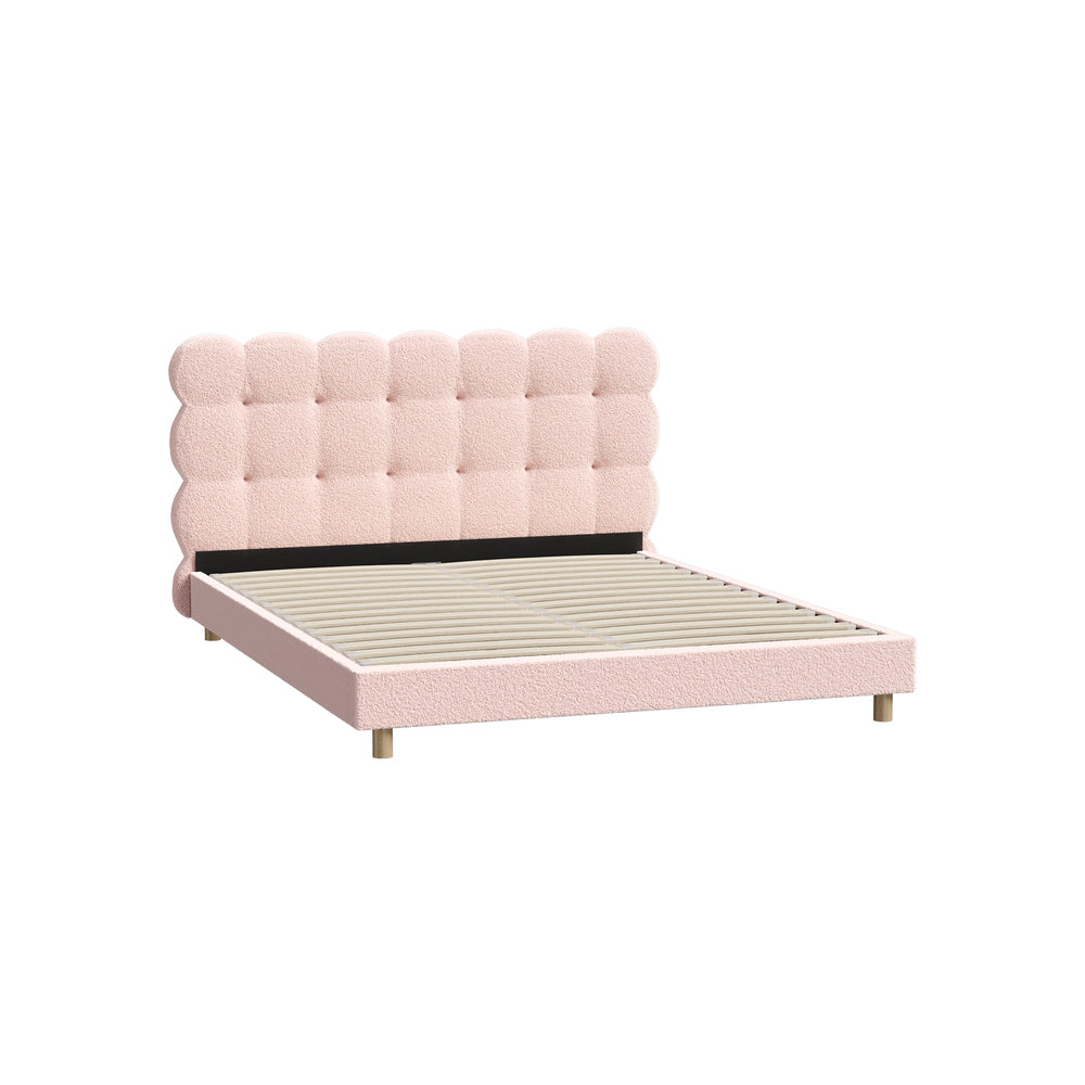 Oikiture Bed Frame Queen Size Tufted Bedhead Boucle Fabric Pink-Bed Frame-PEROZ Accessories