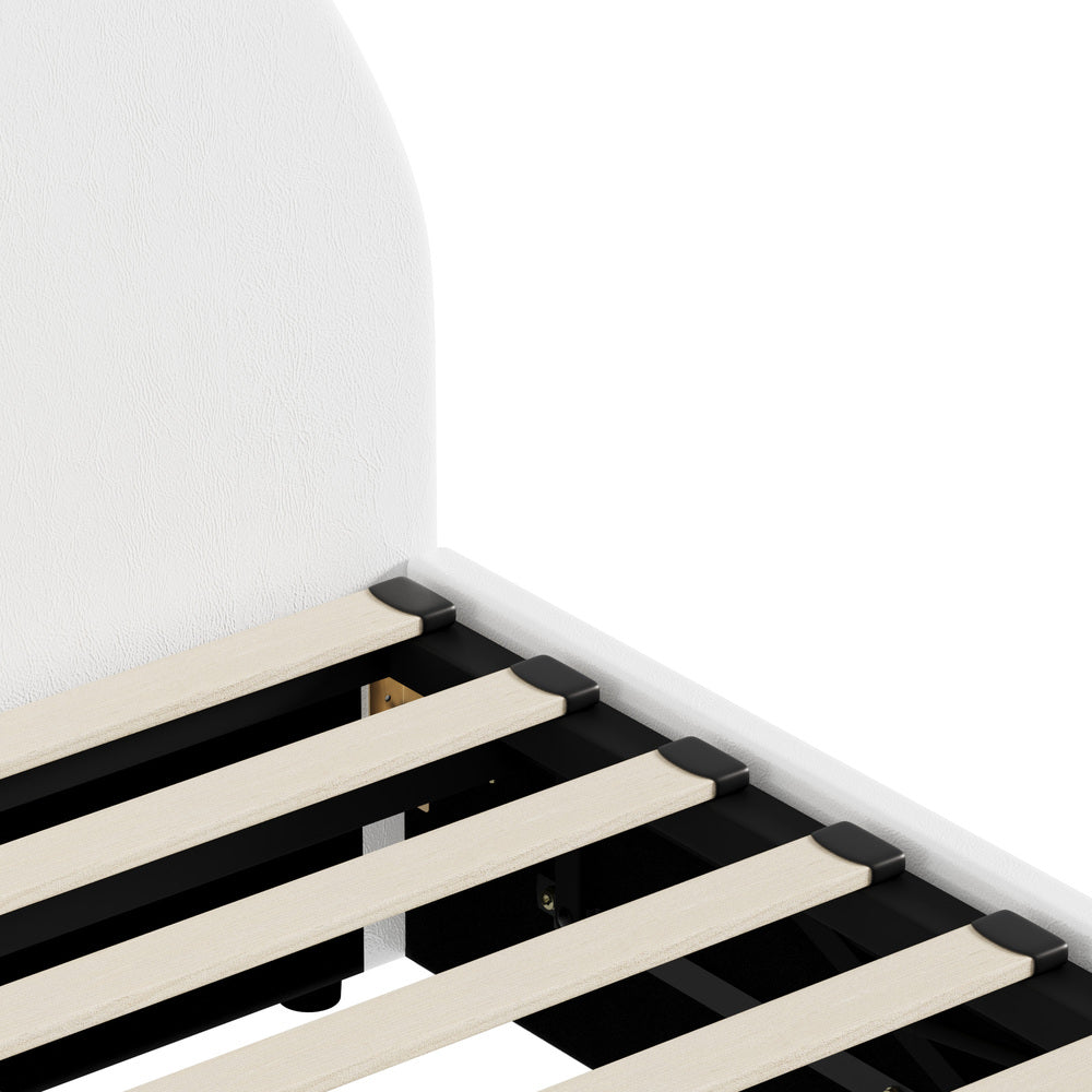 Oikiture Bed Frame Queen Size With Gas Lift Base PU Leather White-Bed Frames-PEROZ Accessories