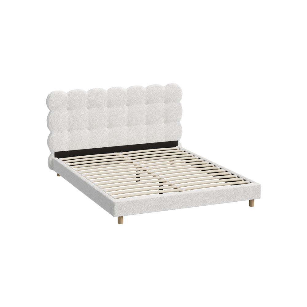 Oikiture Bed Frame Queen Tufted Bedhead Boucle Fabric White-Bed Frame-PEROZ Accessories