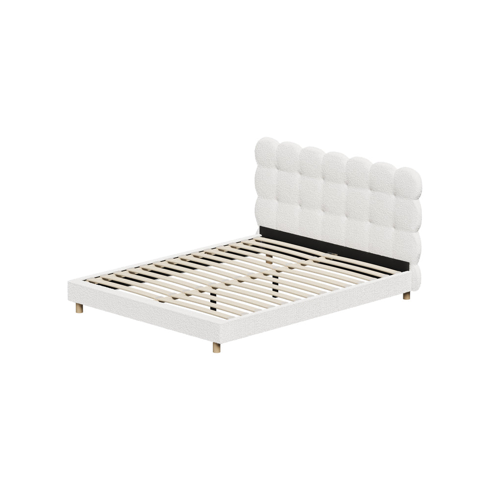 Oikiture Bed Frame Queen Tufted Bedhead Boucle Fabric White-Bed Frame-PEROZ Accessories