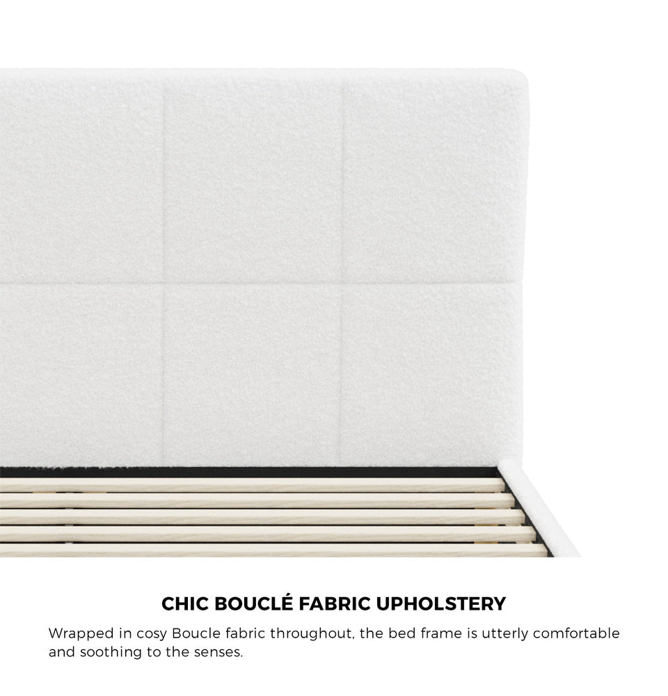 Oikiture Bed Frame Single Size Base White Boucle TOFU-Bed Frame-PEROZ Accessories